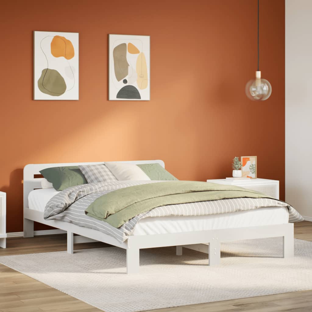 Vidaxl bedframe zonder matras massief grenenhout wit 150x200 cm