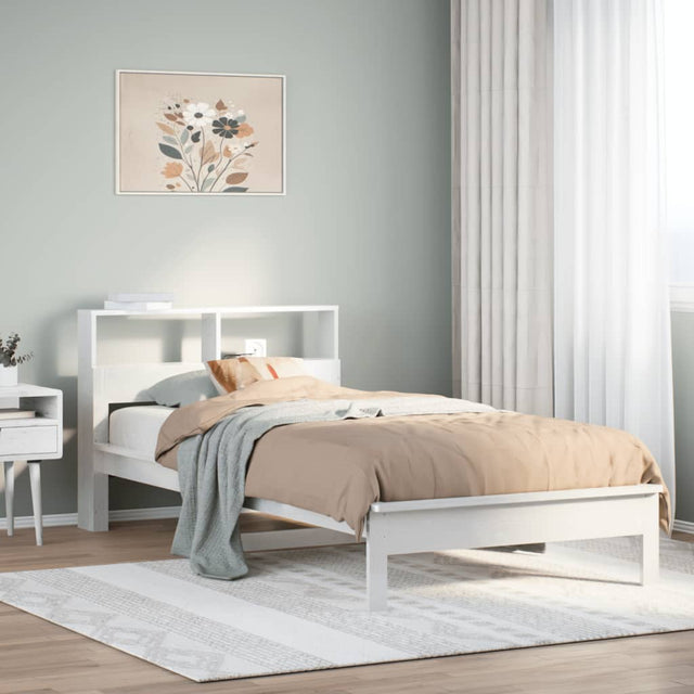 Vidaxl bed met boekenkast zonder matras grenenhout wit 90x200 cm