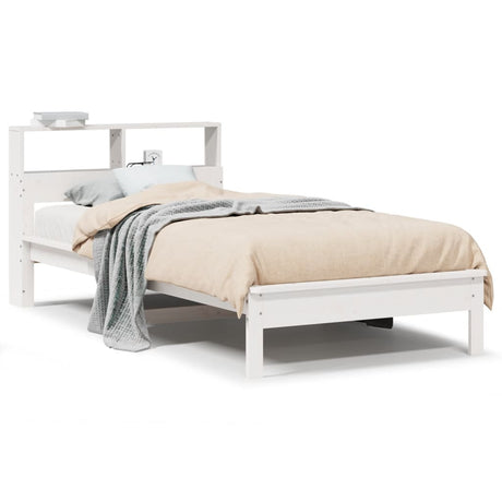 Vidaxl bed met boekenkast zonder matras grenenhout wit 90x190 cm