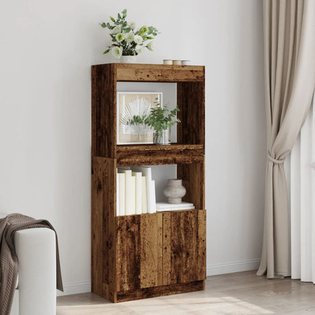 Vidaxl hoge kast 63x33x140 cm bewerkt hout oud houtkleurig