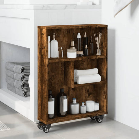 Vidaxl opbergtrolley smal 48x13x68 cm bewerkt hout gerookt eikenkleur