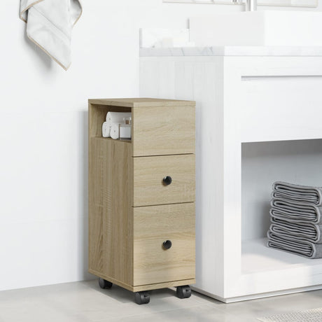 Vidaxl badkamerkast smal met wielen bewerkt hout sonoma eikenkleurig