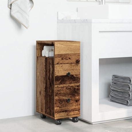 Vidaxl badkamerkast smal met wielen bewerkt hout oud houtkleurig