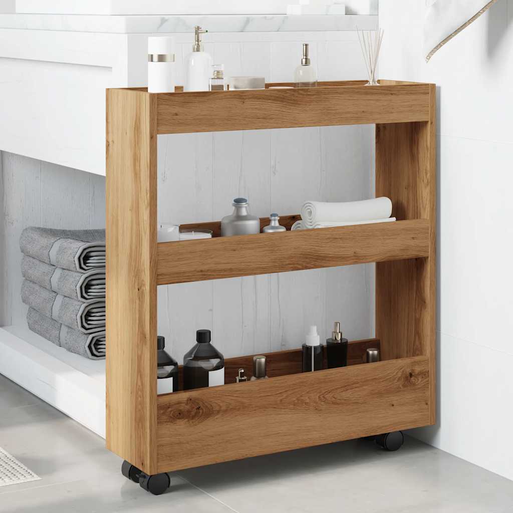 Vidaxl opbergtrolley smal 3-laags bewerkt hout artisanaal eikenkleurig