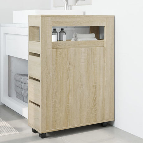 Vidaxl badkamerkast smal met wielen bewerkt hout sonoma eikenkleurig