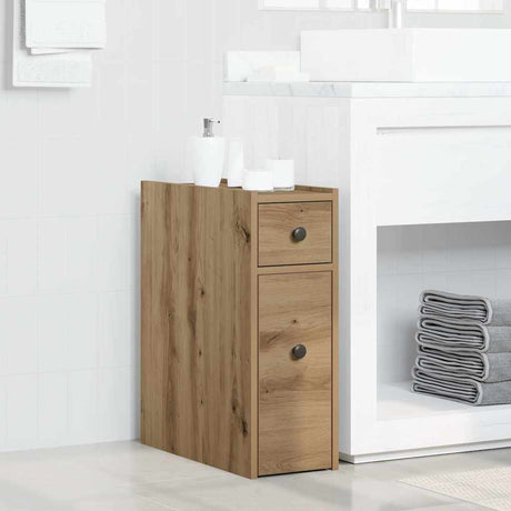 Vidaxl badkamerkast smal met wielen bewerkt hout artisanaal eikenkleur
