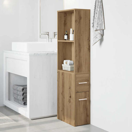 Vidaxl badkamerkast smal met wielen bewerkt hout artisanaal eikenkleur