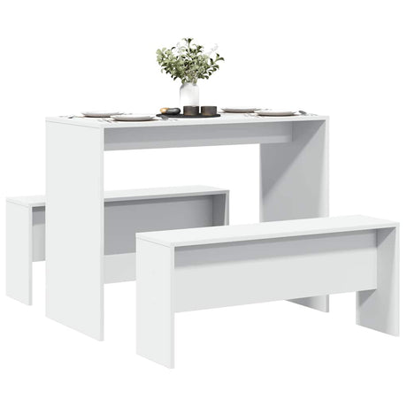 Vidaxl 3-delige eettafel en bankenset bewerkt hout wit