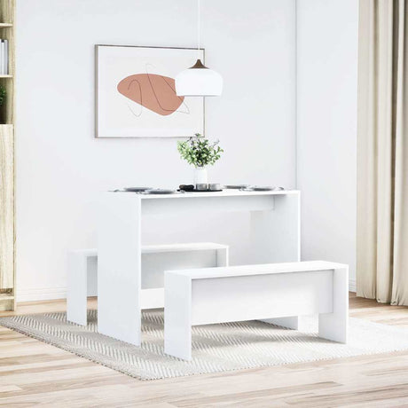 Vidaxl 3-delige eettafel en bankenset bewerkt hout wit