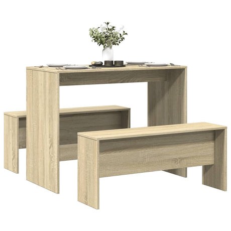 Vidaxl 3-delige eettafel en bankenset bewerkt hout sonoma eikenkleurig