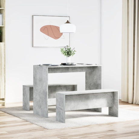 Vidaxl 3-delige eettafel en bankenset bewerkt hout betongrijs