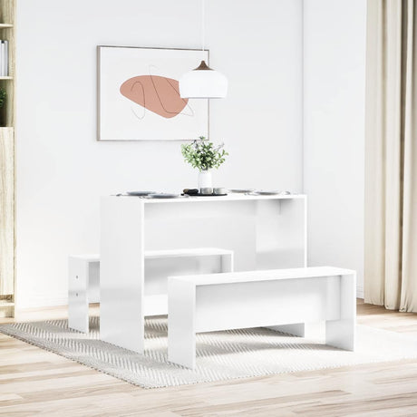 Vidaxl 3-delige eettafel en bankenset bewerkt hout hoogglans wit