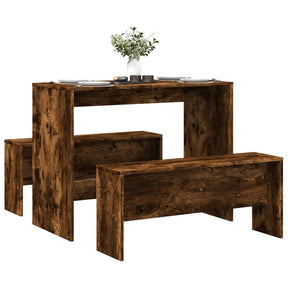 Vidaxl 3-delige eettafel en bankenset bewerkt hout gerookt eikenkleur