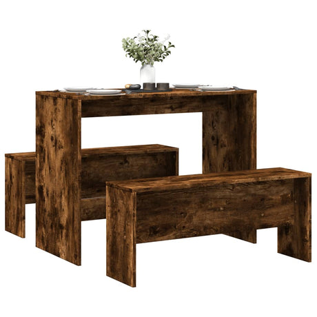 Vidaxl 3-delige eettafel en bankenset bewerkt hout gerookt eikenkleur