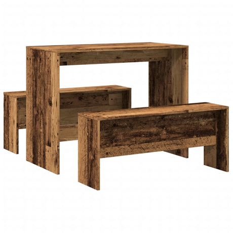 Vidaxl 3-delige eettafel en bankenset bewerkt hout oud houtkleurig