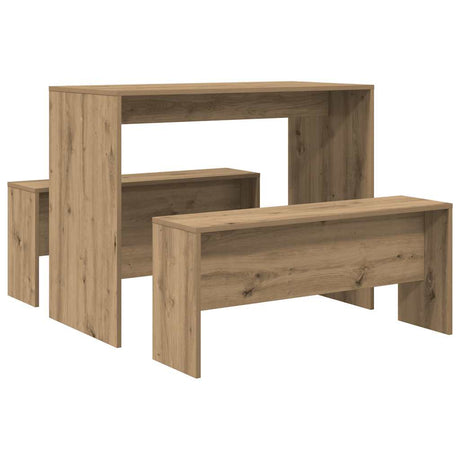 Vidaxl 3-delige eettafel en bankenset bewerkt hout artisanaal eiken