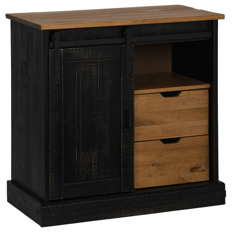 Vidaxl dressoir halden schuifdeur zwart 80x40x80 cm massief hout grijs