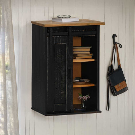 Vidaxl bovenkast halden met schuifdeur 49x22,5x70 cm grenenhout zwart