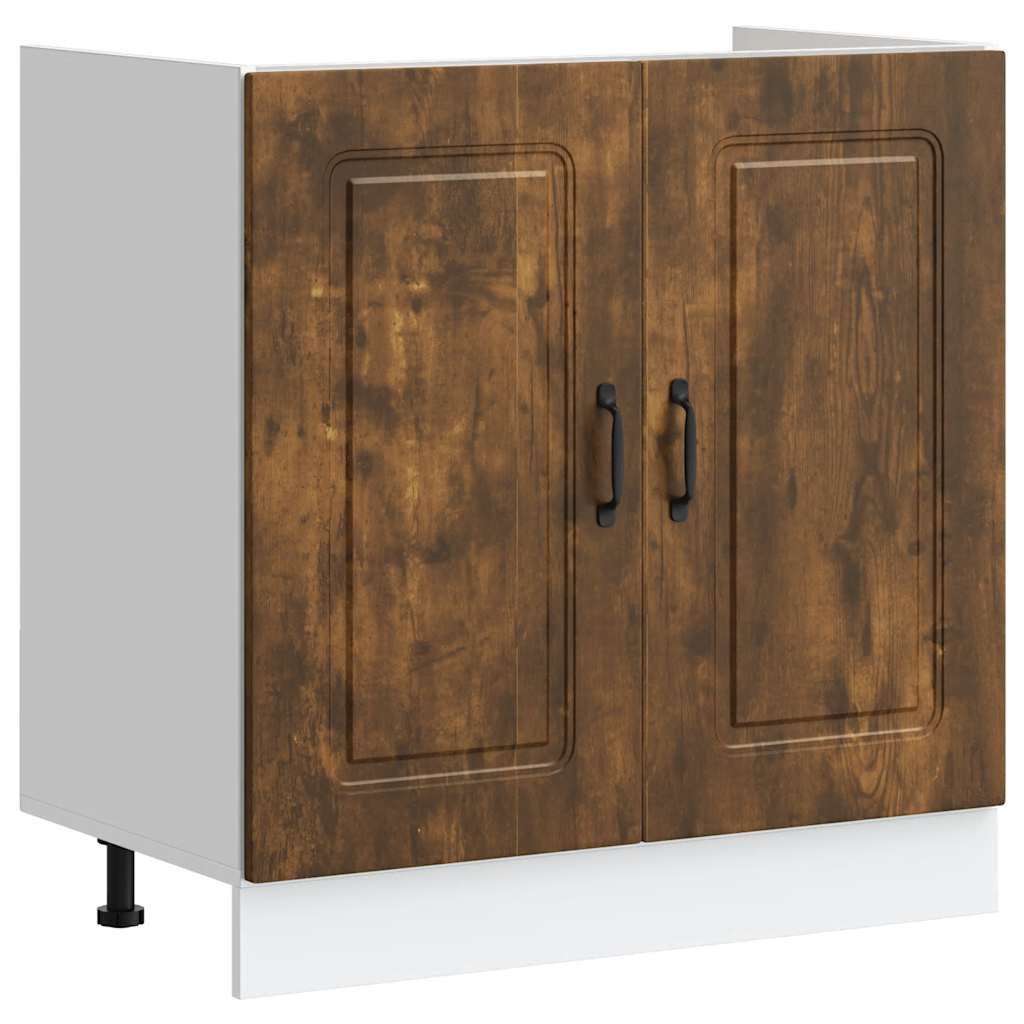 Vidaxl spoelbakonderkast kalmar 80x46x81,5cm bewerkt hout gerookteiken
