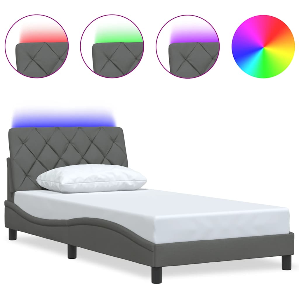 Vidaxl bedframe met led zonder matras 100x200 cm stof donkergrijs