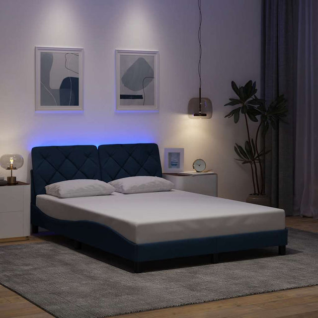 Vidaxl bedframe met led zonder matras 140x200 cm stof blauw
