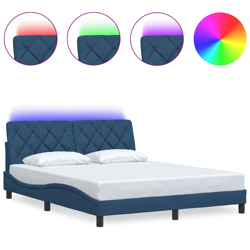 Vidaxl bedframe met led zonder matras 160x200 cm stof blauw