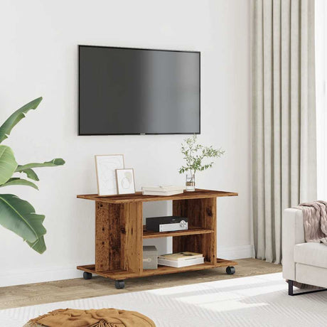 Vidaxl tv-meubel met wieltjes 80x40x45 cm bewerkt hout oud houtkleurig