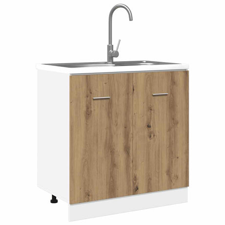 Vidaxl gootsteenkast lyon 80x46x81,5 cm bewerkt hout artisanaal eikenkleur