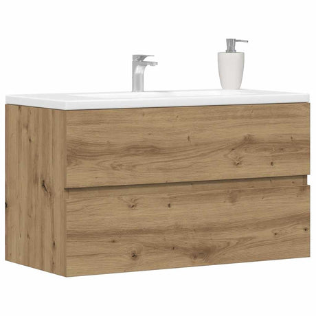 Vidaxl wastafelkast 90x38,5x45 cm bewerkt hout artisanaal eikenkleur