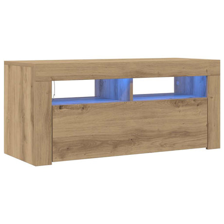 Vidaxl tv-meubel met led 90x35x40 cm bewerkt hout artisanaal eiken