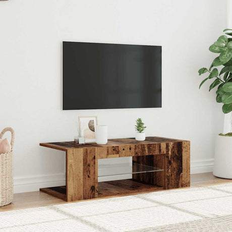 Vidaxl tv-meubel met led 90x39x30 cm bewerkt hout oud hout