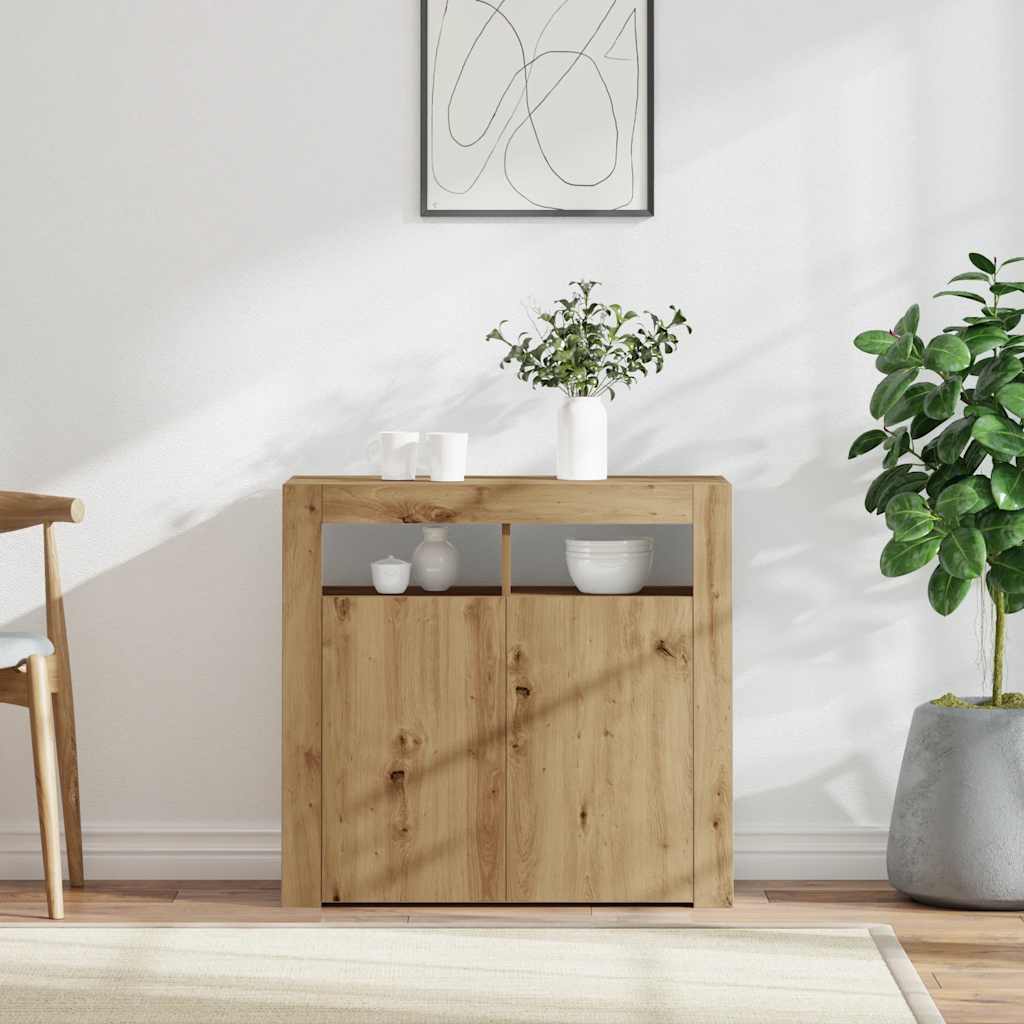Vidaxl dressoir met led 80x35x75 cm bewerkt hout artisanaal eiken