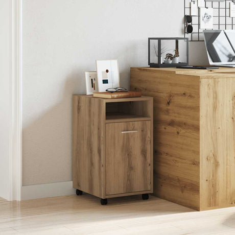 Vidaxl kast met wielen 33x38x60 cm bewerkt hout artisanaal eikenkleur