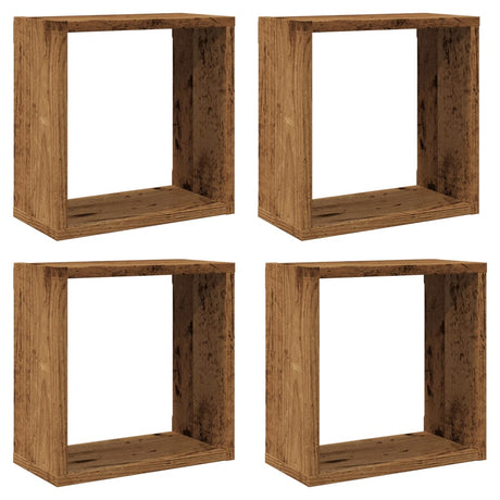 Vidaxl wandschappen kubus 4 st 30x15x30cm bewerkt hout oud houtkleurig