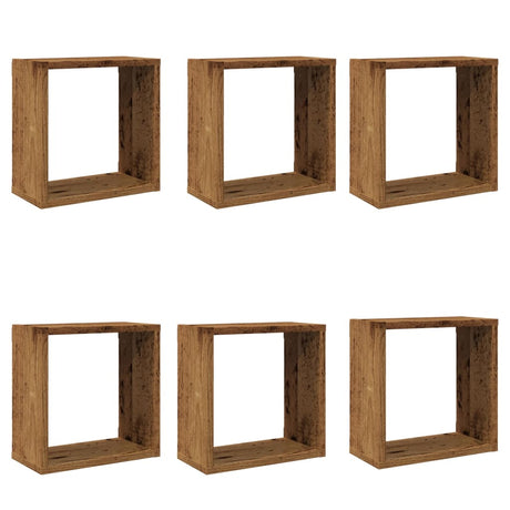 Vidaxl wandschappen kubus 6 st 30x15x30cm bewerkt hout oud houtkleurig