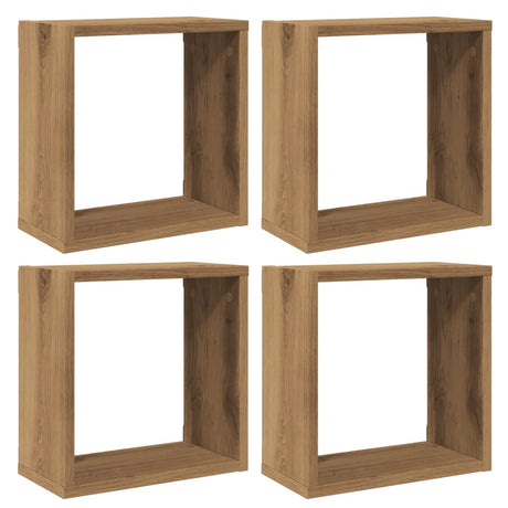 Vidaxl wandschappen kubus 4st 30x15x30cm bewerkt hout artisanaal eiken
