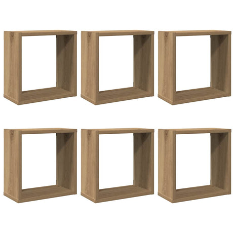 Vidaxl wandschappen kubus 6st 30x15x30cm bewerkt hout artisanaal eiken