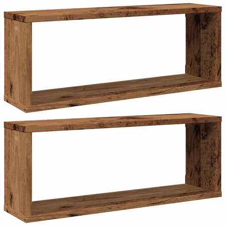 Vidaxl wandschappen kubus 2 st 60x15x23 cm bewerkt hout oud houtkleur