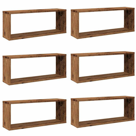Vidaxl wandschappen kubus 6 st 60x15x23 cm bewerkt hout oud houtkleur