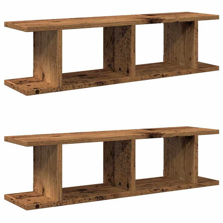Vidaxl wandschappen 2 st 75x18x20 cm bewerkt hout oud houtkleurig