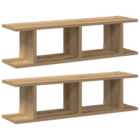 Vidaxl wandschappen 2 st 75x18x20cm bewerkt hout artisanaal eikenkleur