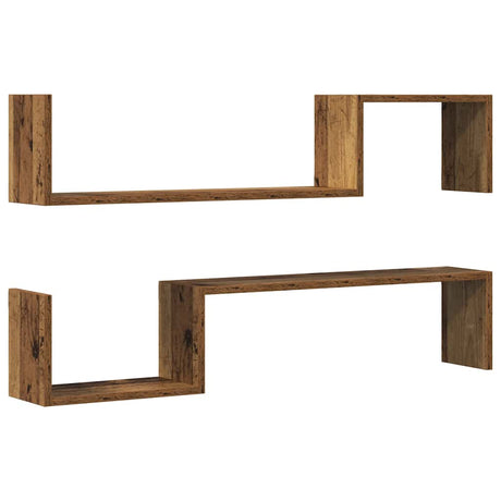 Vidaxl wandschappen 2 st 100x15x20 cm bewerkt hout oud houtkleurig