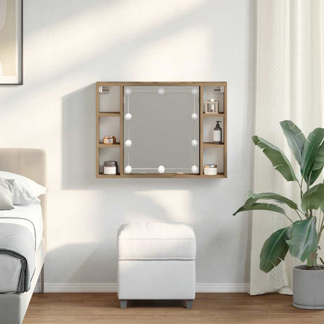 Vidaxl spiegelkast met led 76x15x55 cm bewerkt hout artisanaal eiken