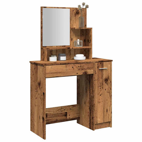 Vidaxl kaptafel met spiegel 86,5x35x136 cm oud houtkleurig