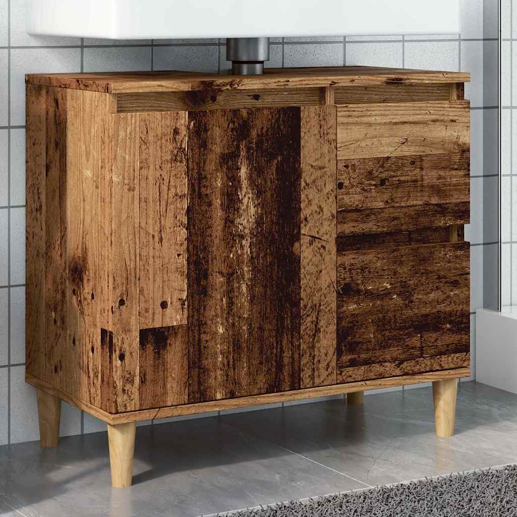 Vidaxl wastafelkast 65x33x60 cm bewerkt hout oud houtkleurig