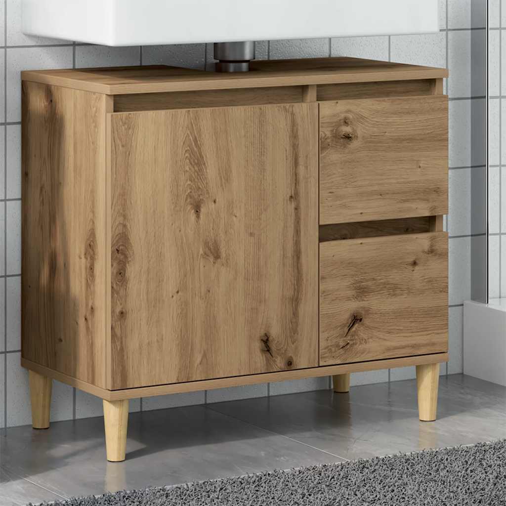 Vidaxl wastafelkast 65x33x60 cm bewerkt hout artisanaal eikenkleurig