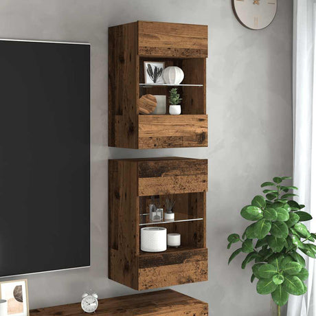 Vidaxl wandkasten met led-verlichting voor tv 2 st oud houtkleurig