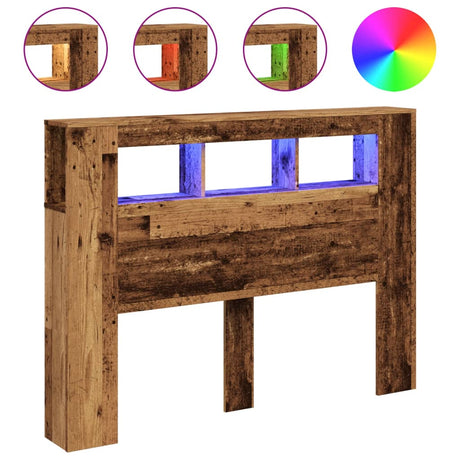 Vidaxl hoofdeinde met led 140x18,5x103,5 cm bewerkt hout oud hout