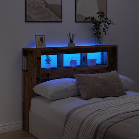 Vidaxl hoofdeinde met led 140x18,5x103,5 cm bewerkt hout oud hout
