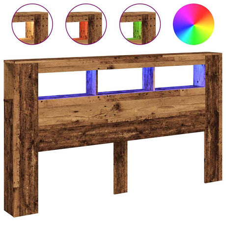 Vidaxl hoofdeinde met led 180x18,5x103,5 cm bewerkt hout oud hout